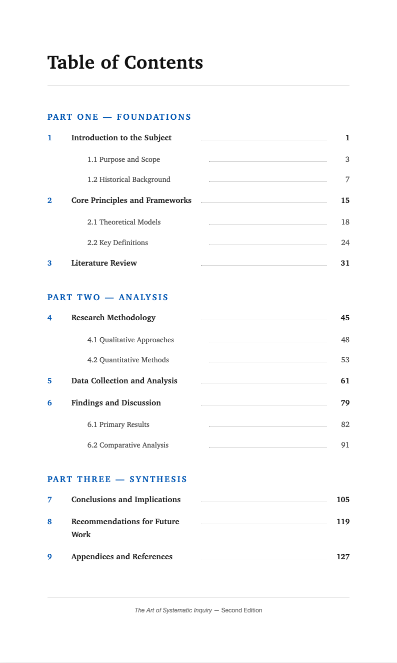 Classic professional book table of contents